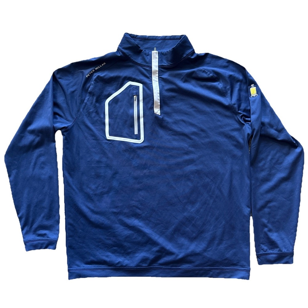 Peter Millar Sweatshirt Mens Large Blue Quarter Zip Golf Performance Embroidered